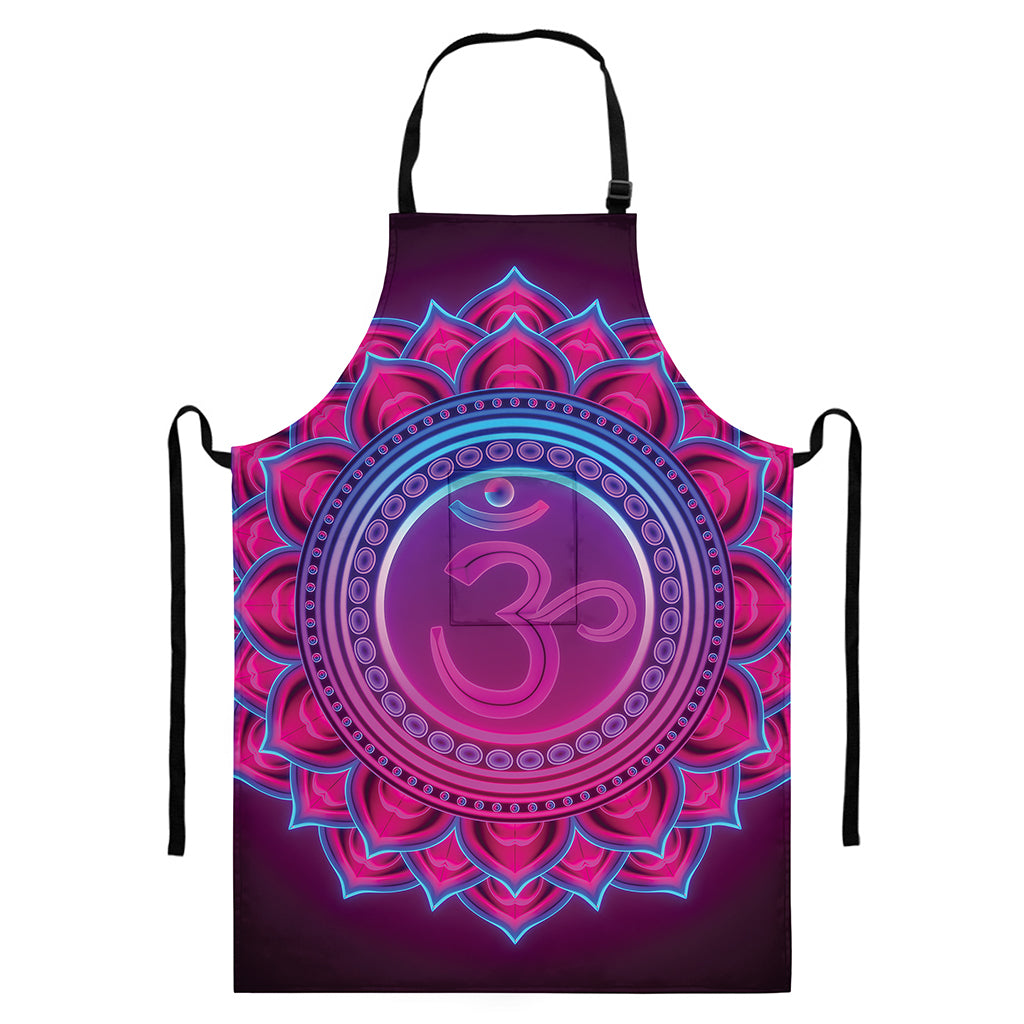 Purple And Teal Om Mandala Print Bib Apron With Pocket