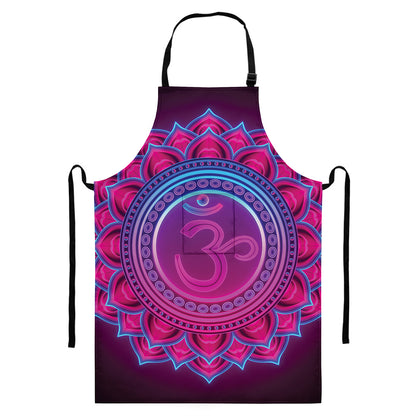 Purple And Teal Om Mandala Print Bib Apron With Pocket
