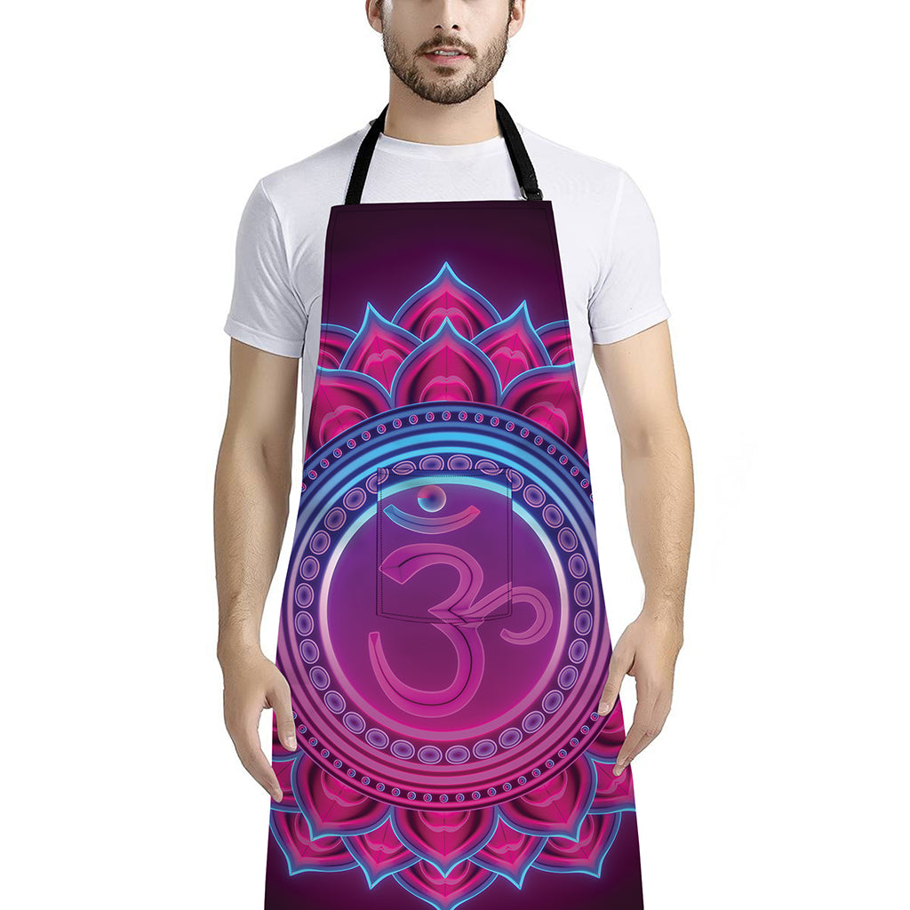 Purple And Teal Om Mandala Print Bib Apron With Pocket
