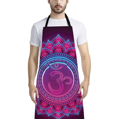 Purple And Teal Om Mandala Print Bib Apron With Pocket
