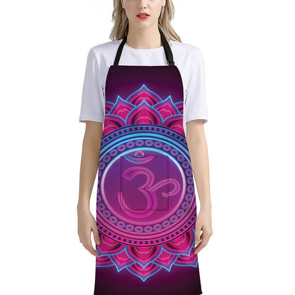 Purple And Teal Om Mandala Print Bib Apron With Pocket