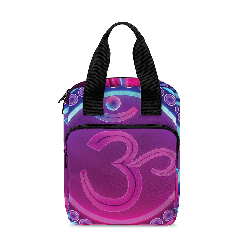 Purple And Teal Om Mandala Print Bible Tote Bag
