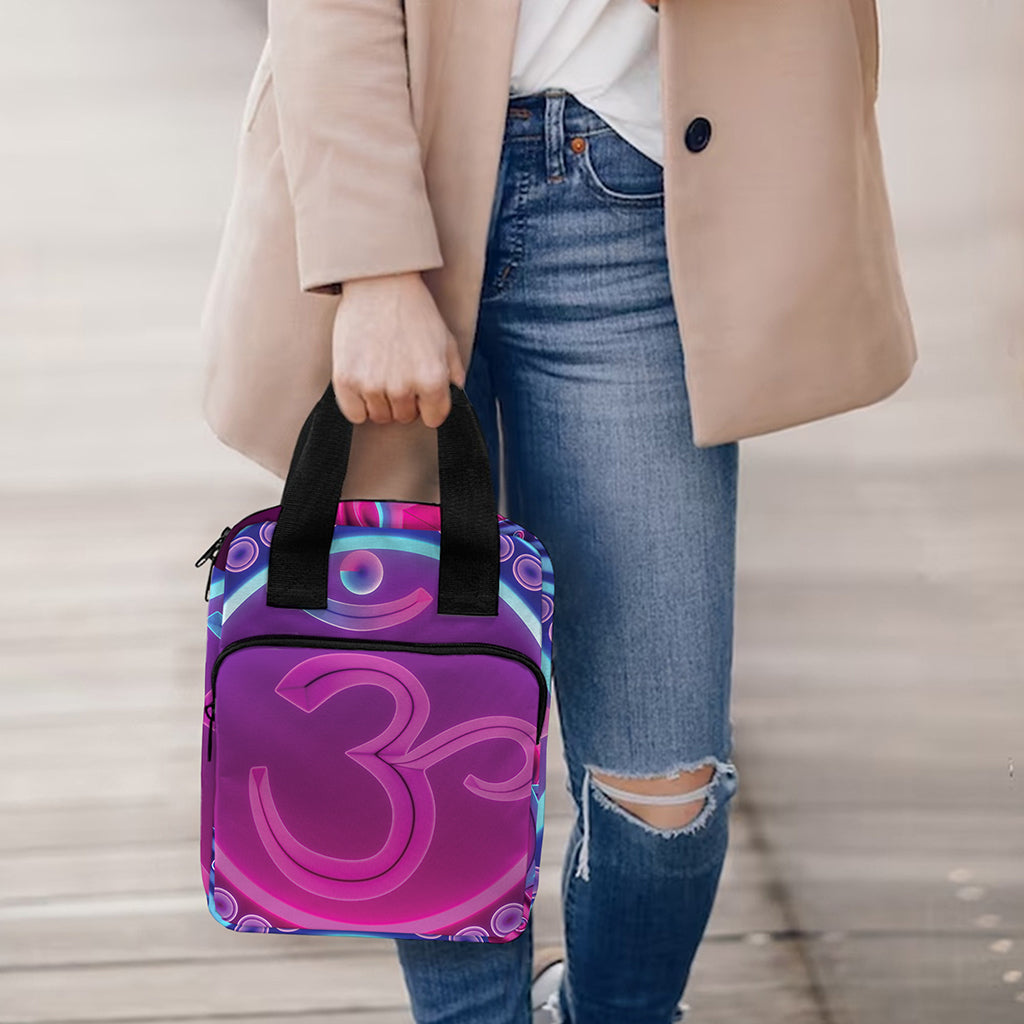 Purple And Teal Om Mandala Print Bible Tote Bag