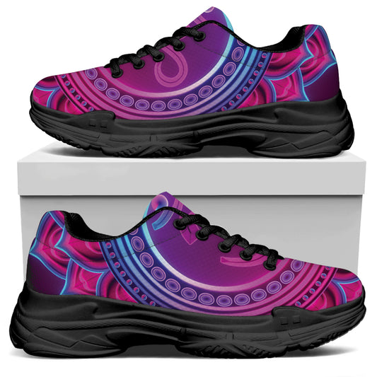 Purple And Teal Om Mandala Print Black Chunky Shoes