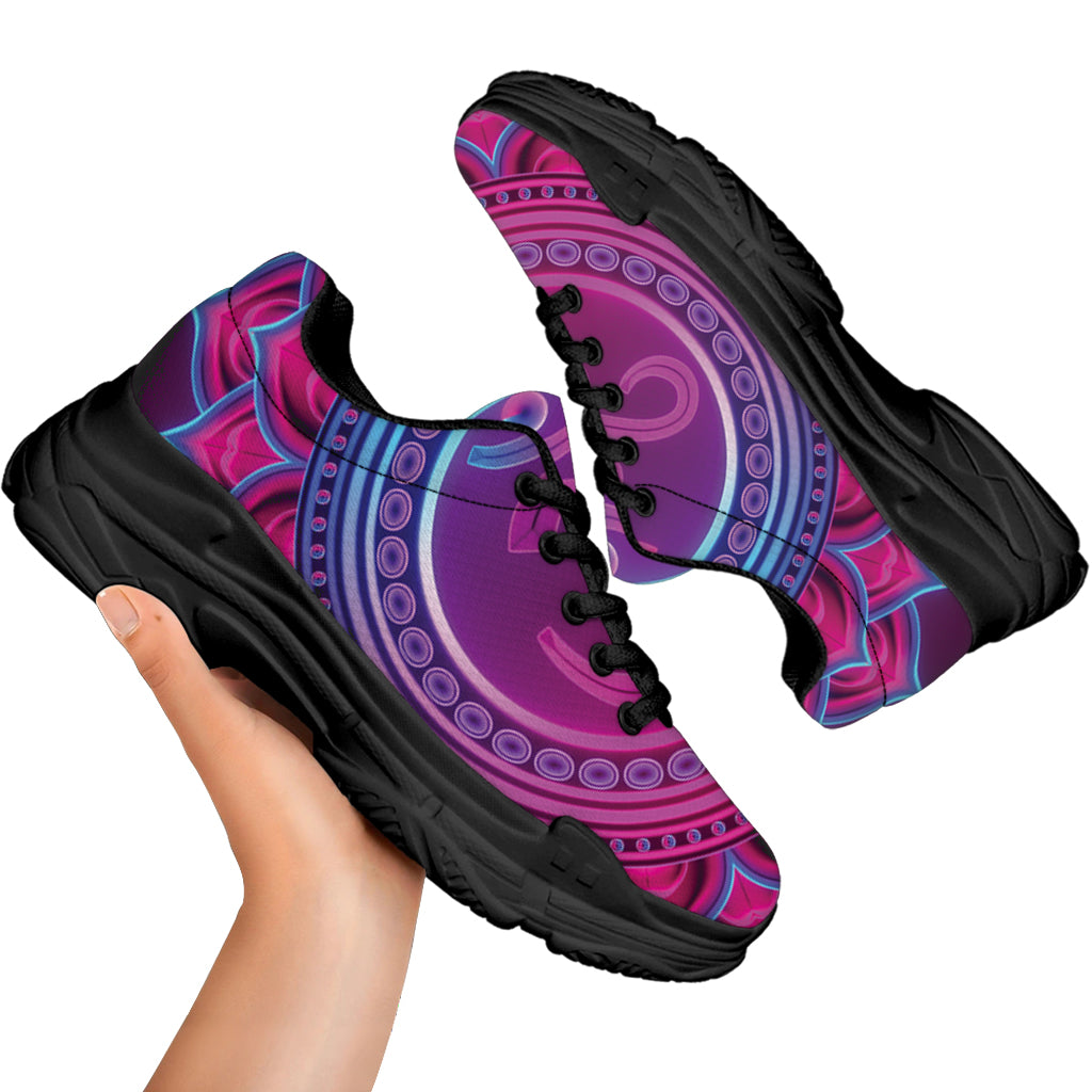 Purple And Teal Om Mandala Print Black Chunky Shoes