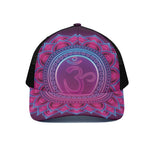 Purple And Teal Om Mandala Print Black Mesh Trucker Cap