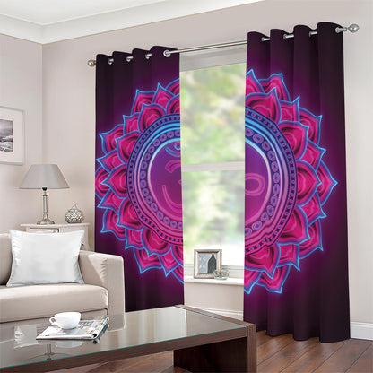 Purple And Teal Om Mandala Print Blackout Grommet Curtains