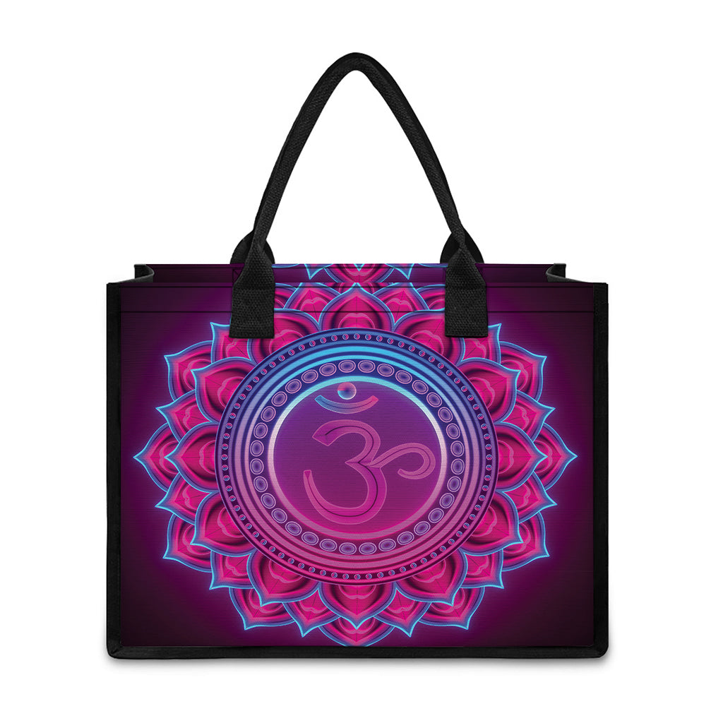 Purple And Teal Om Mandala Print Canvas Tote Bag