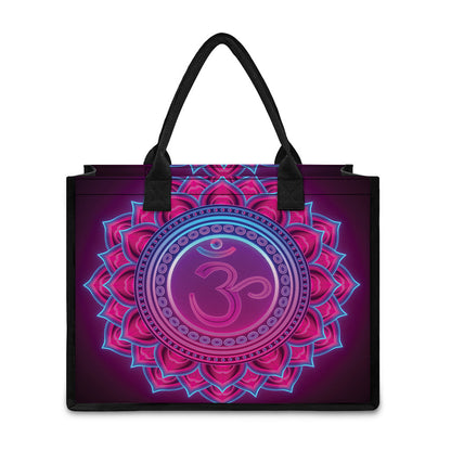 Purple And Teal Om Mandala Print Canvas Tote Bag