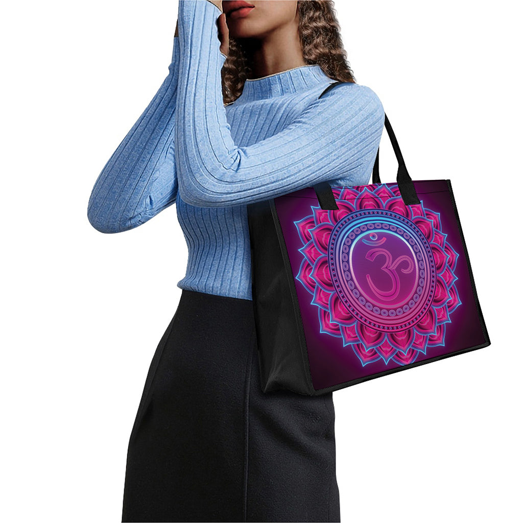 Purple And Teal Om Mandala Print Canvas Tote Bag