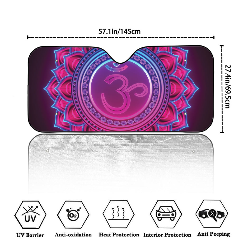 Purple And Teal Om Mandala Print Car Windshield Sun Shade