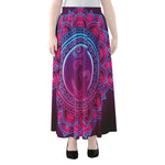 Purple And Teal Om Mandala Print Chiffon Maxi Skirt