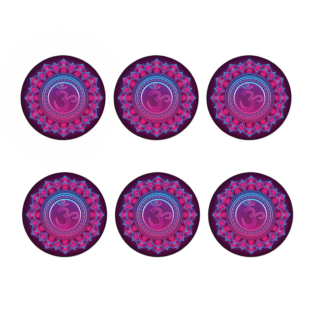 Purple And Teal Om Mandala Print Coaster Set