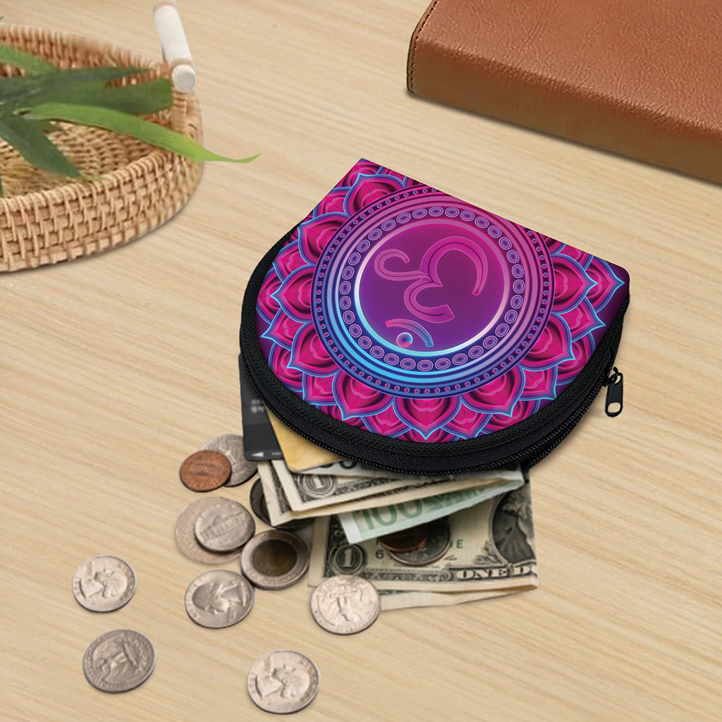 Purple And Teal Om Mandala Print Coin Purse