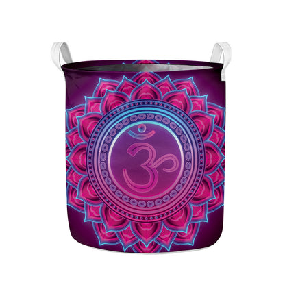 Purple And Teal Om Mandala Print Collapsible Laundry Basket