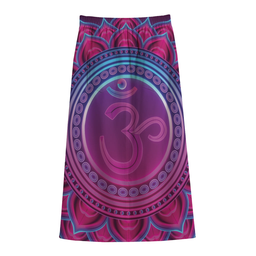 Purple And Teal Om Mandala Print Cotton Front Slit Maxi Skirt