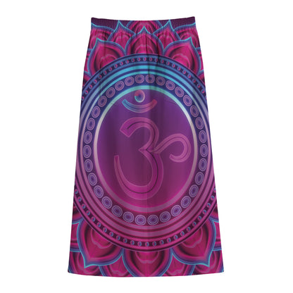 Purple And Teal Om Mandala Print Cotton Front Slit Maxi Skirt