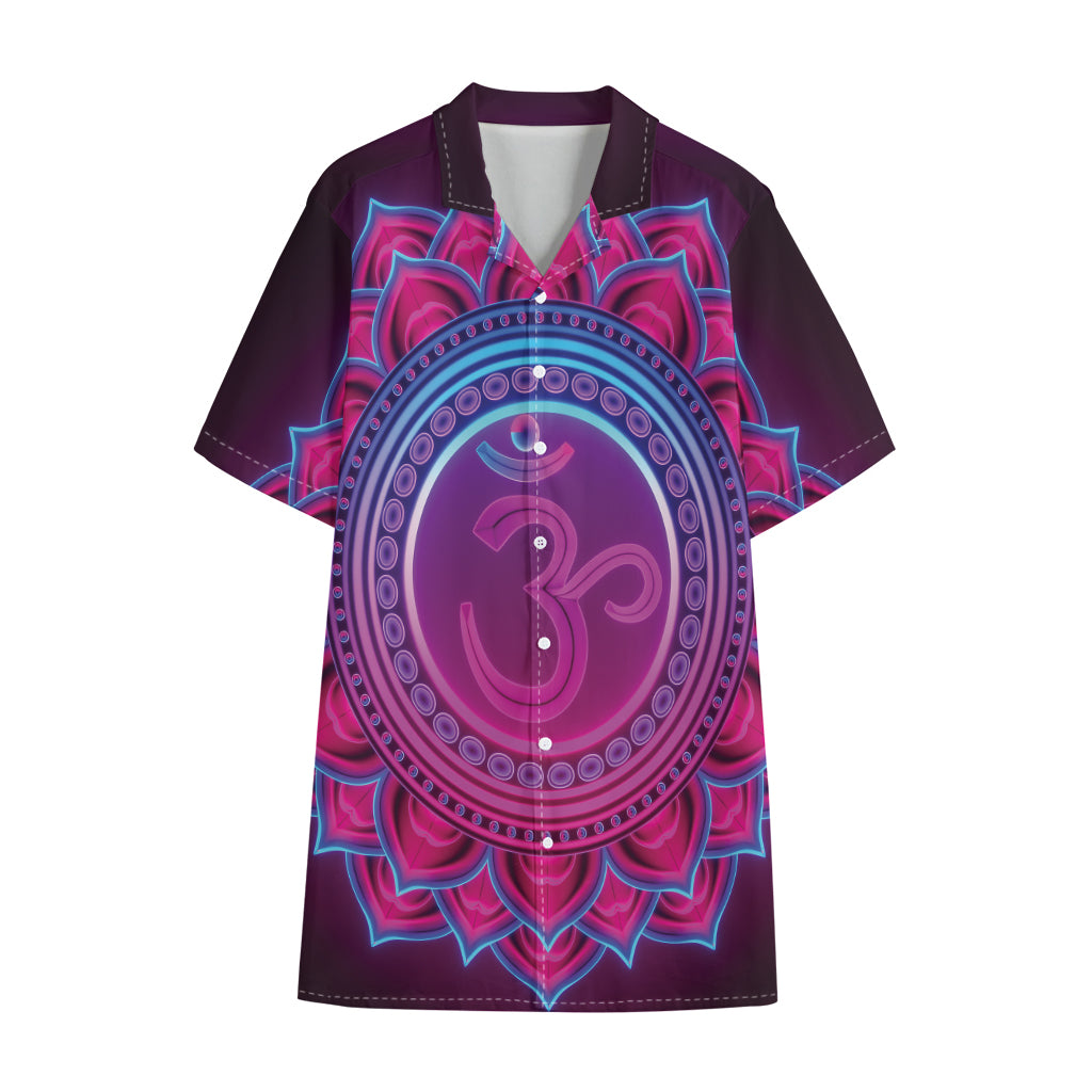 Purple And Teal Om Mandala Print Cotton Hawaiian Shirt