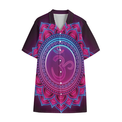 Purple And Teal Om Mandala Print Cotton Hawaiian Shirt