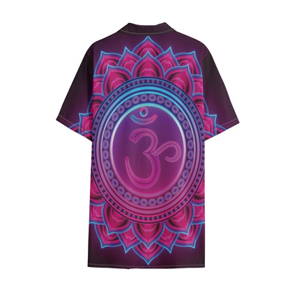 Purple And Teal Om Mandala Print Cotton Hawaiian Shirt