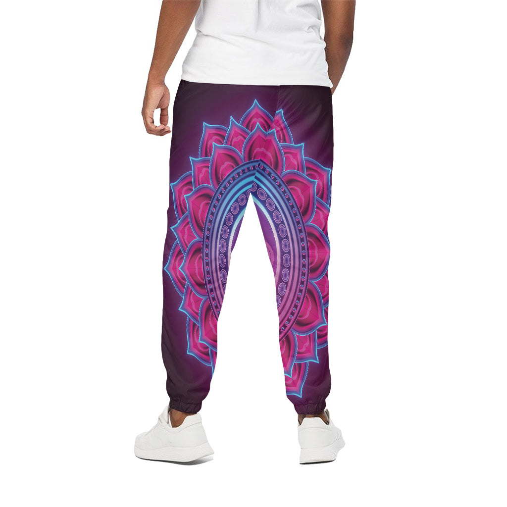 Purple And Teal Om Mandala Print Cotton Pants