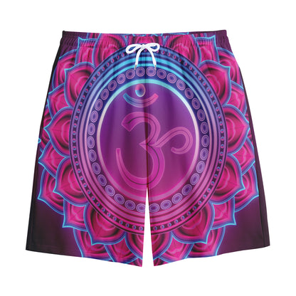 Purple And Teal Om Mandala Print Cotton Shorts