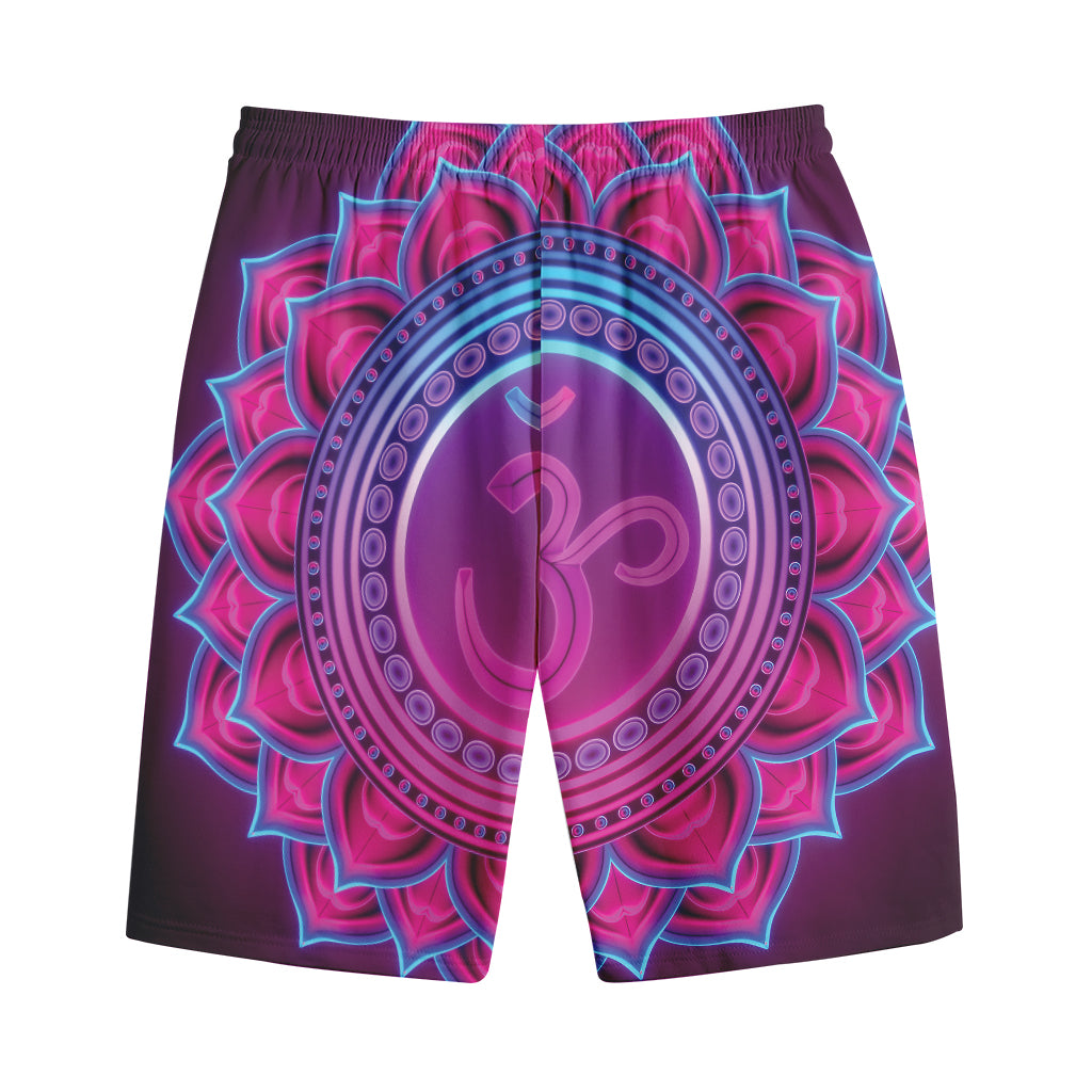 Purple And Teal Om Mandala Print Cotton Shorts