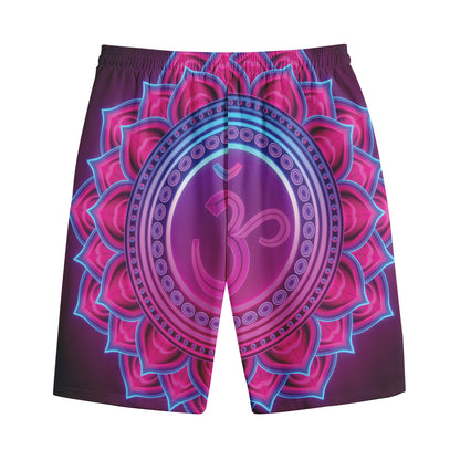 Purple And Teal Om Mandala Print Cotton Shorts