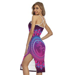 Purple And Teal Om Mandala Print Cross Back Cami Dress