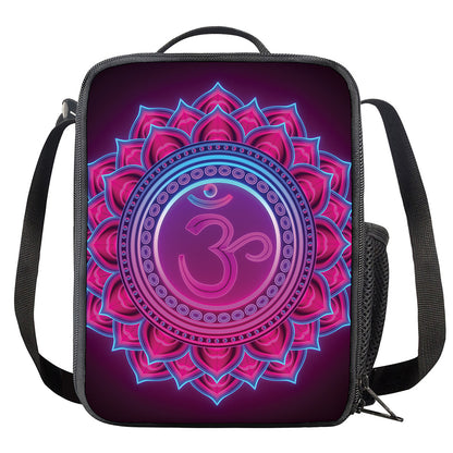 Purple And Teal Om Mandala Print Crossbody Lunch Bag