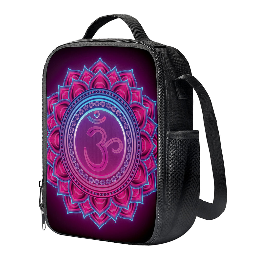 Purple And Teal Om Mandala Print Crossbody Lunch Bag