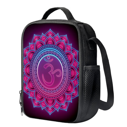 Purple And Teal Om Mandala Print Crossbody Lunch Bag