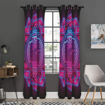 Purple And Teal Om Mandala Print Curtain