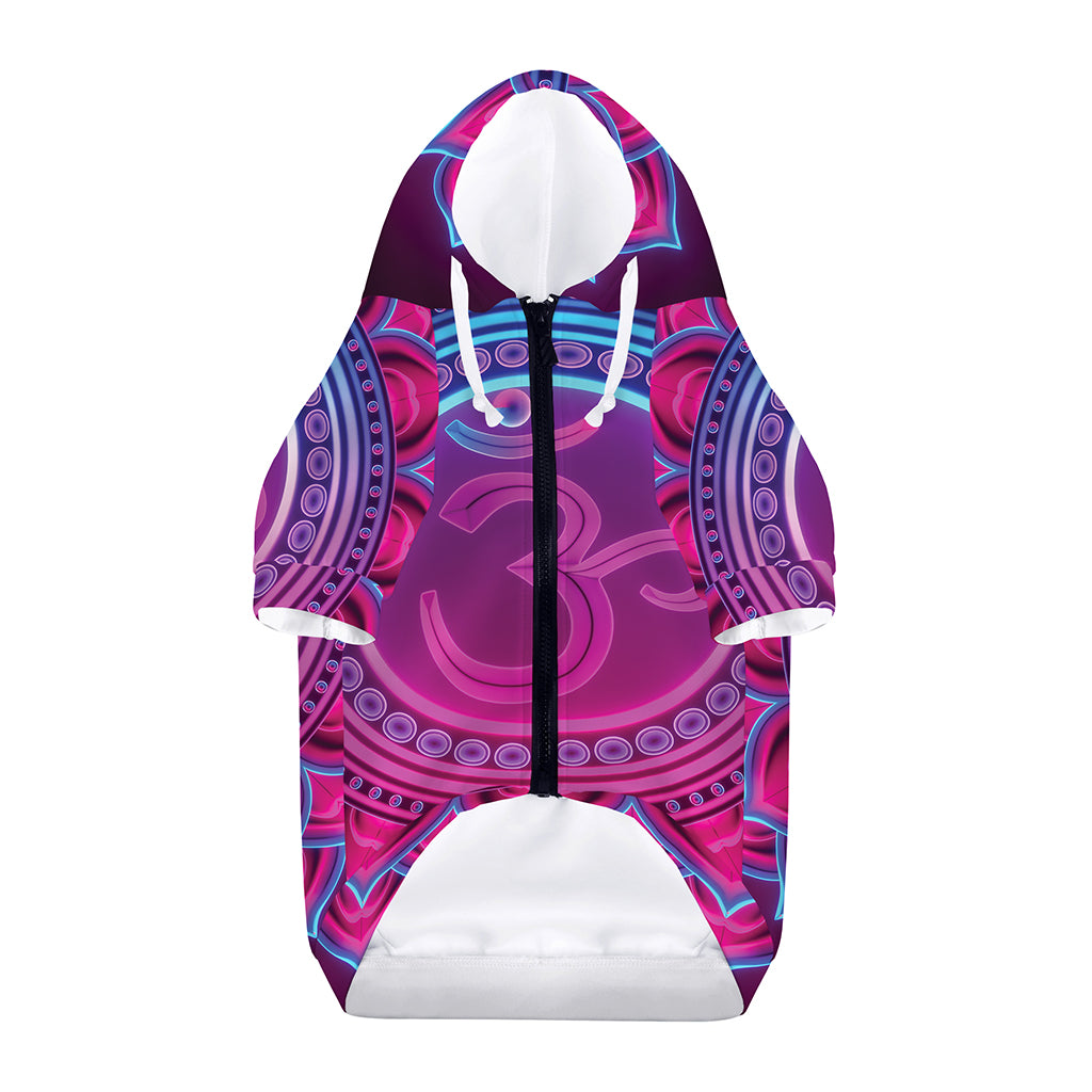 Purple And Teal Om Mandala Print Dog Zip Up Hoodie