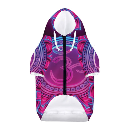 Purple And Teal Om Mandala Print Dog Zip Up Hoodie