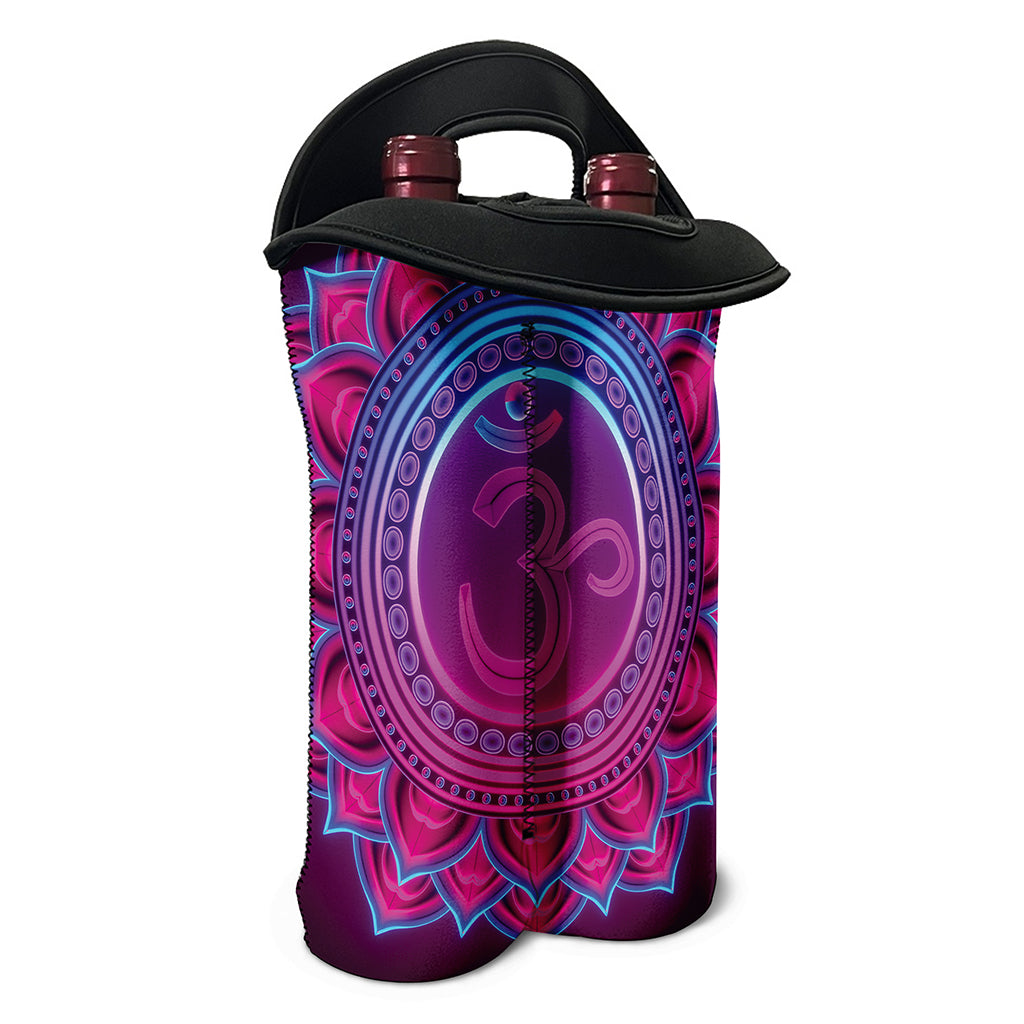 Purple And Teal Om Mandala Print Double Neoprene Wine Tote