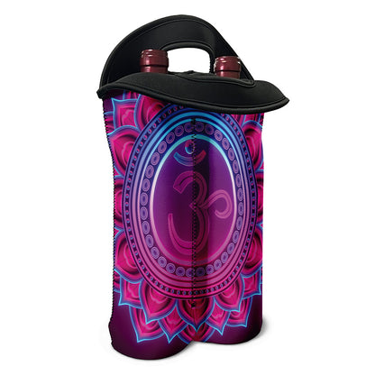 Purple And Teal Om Mandala Print Double Neoprene Wine Tote
