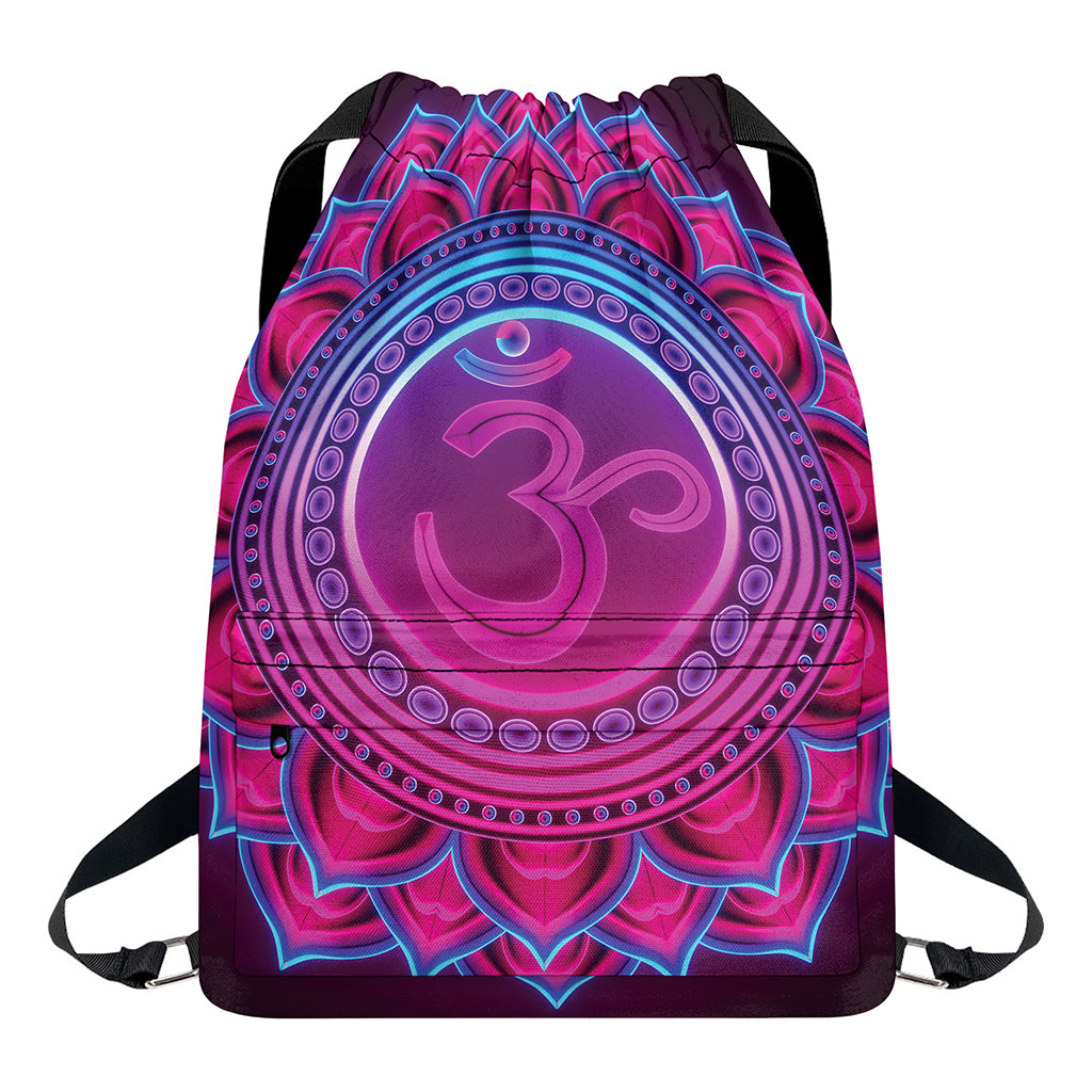 Purple And Teal Om Mandala Print Drawstring Backpack