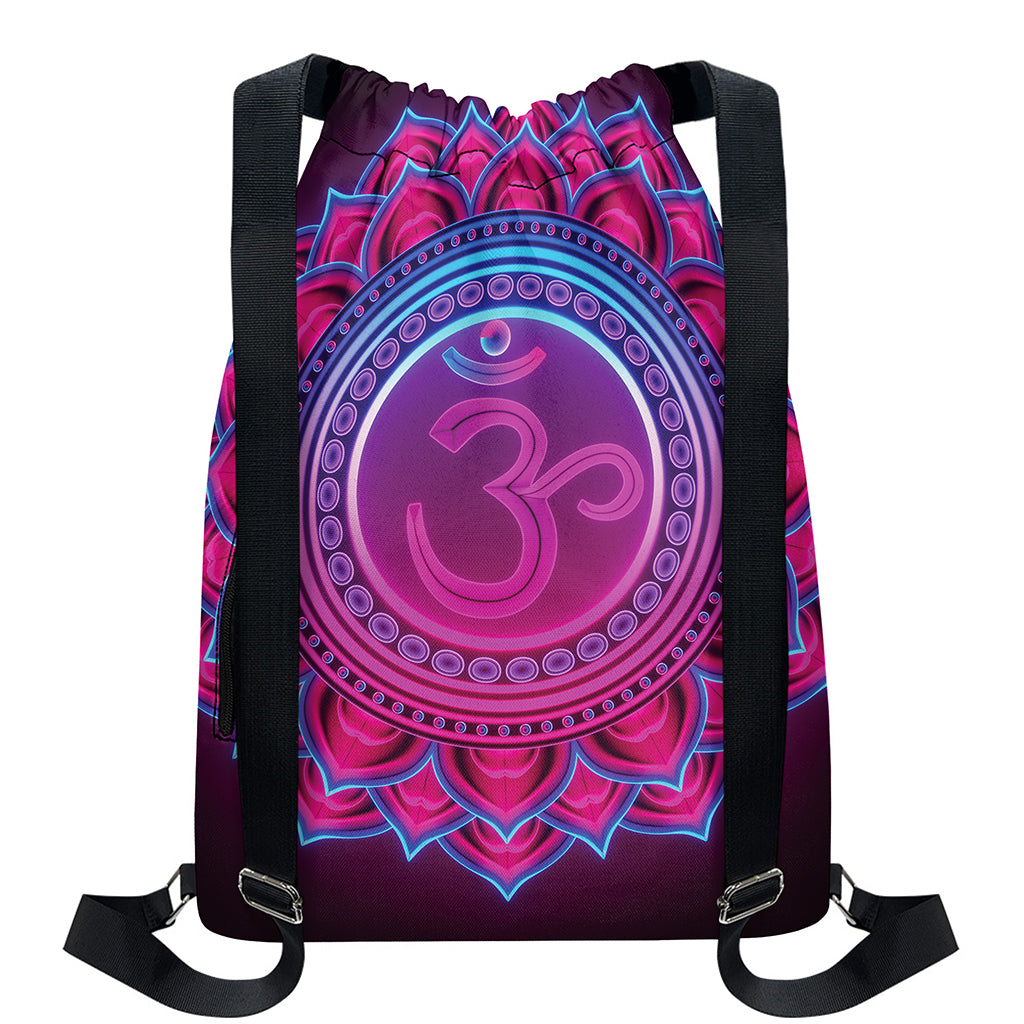 Purple And Teal Om Mandala Print Drawstring Backpack