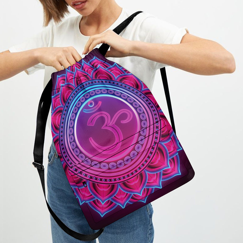 Purple And Teal Om Mandala Print Drawstring Backpack