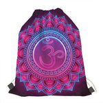 Purple And Teal Om Mandala Print Drawstring Bag