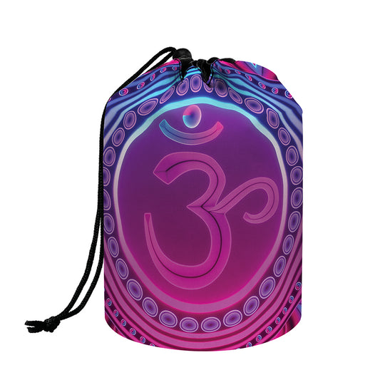 Purple And Teal Om Mandala Print Drawstring Makeup Bag