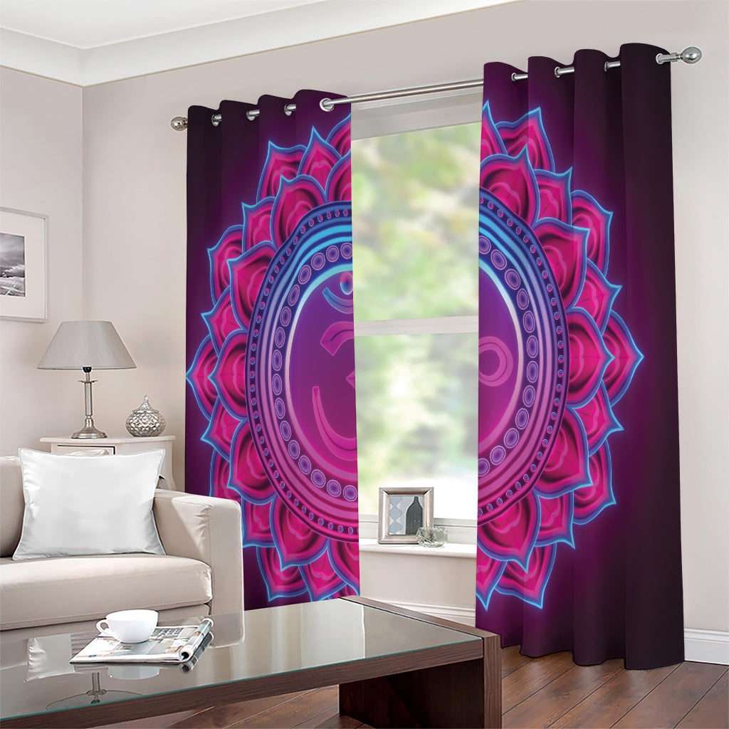 Purple And Teal Om Mandala Print Extra Wide Grommet Curtains