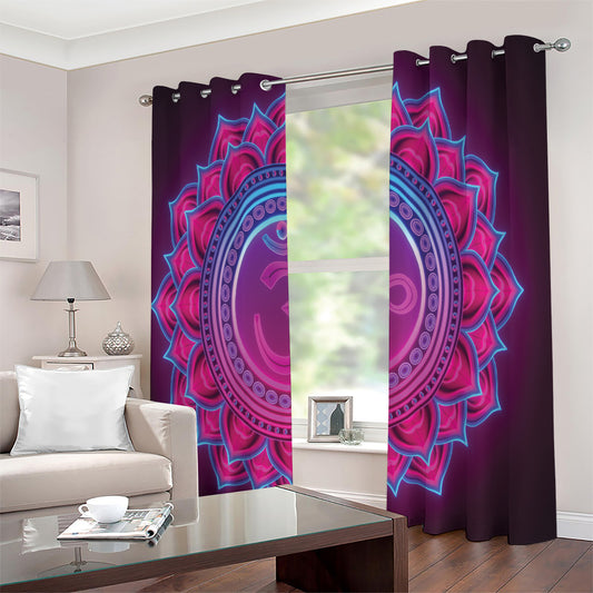 Purple And Teal Om Mandala Print Extra Wide Grommet Curtains