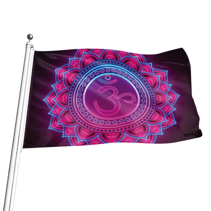 Purple And Teal Om Mandala Print Flag
