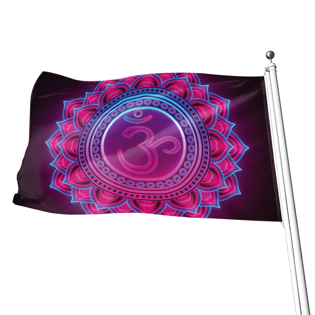 Purple And Teal Om Mandala Print Flag