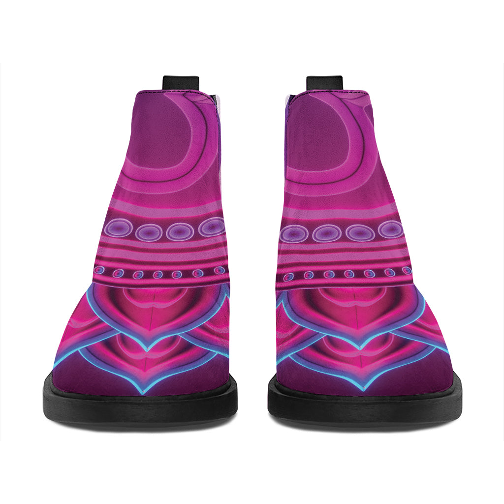 Purple And Teal Om Mandala Print Flat Ankle Boots