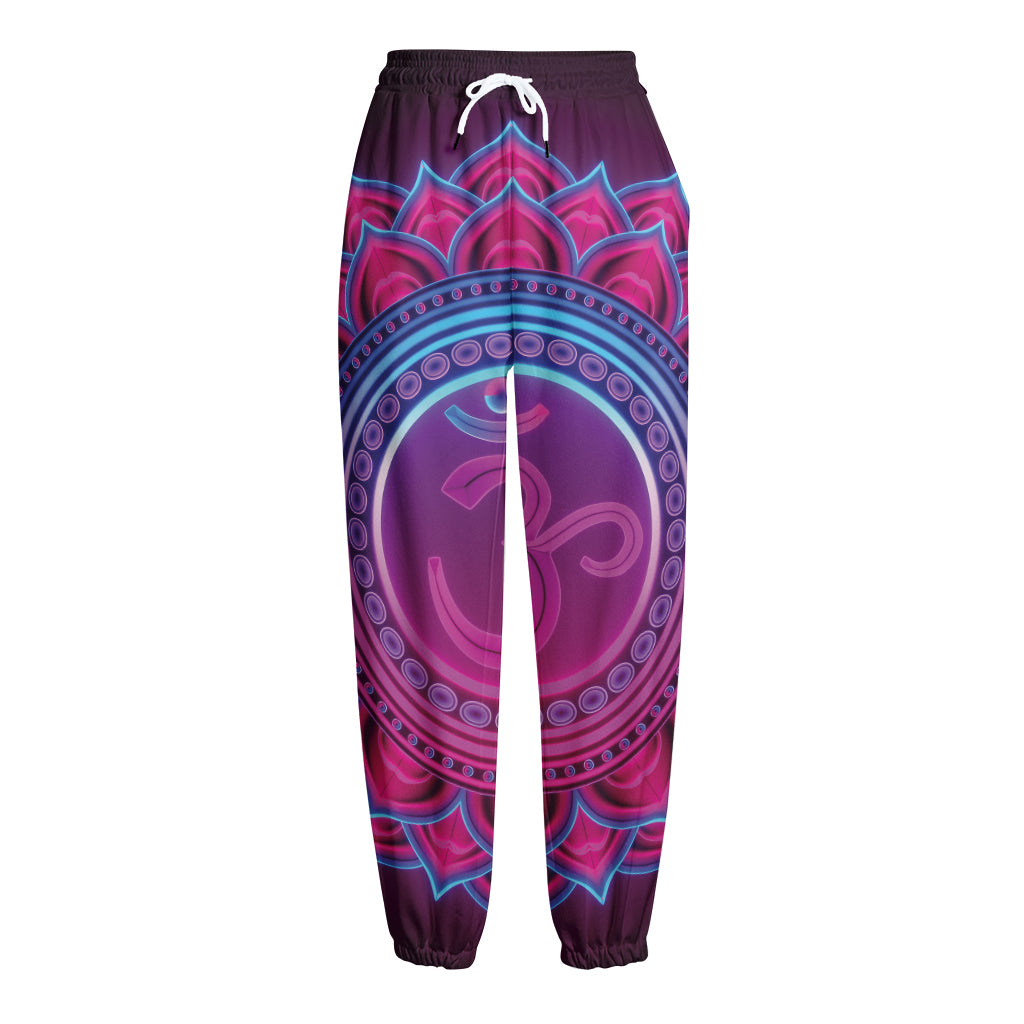 Purple And Teal Om Mandala Print Fleece Lined Knit Pants