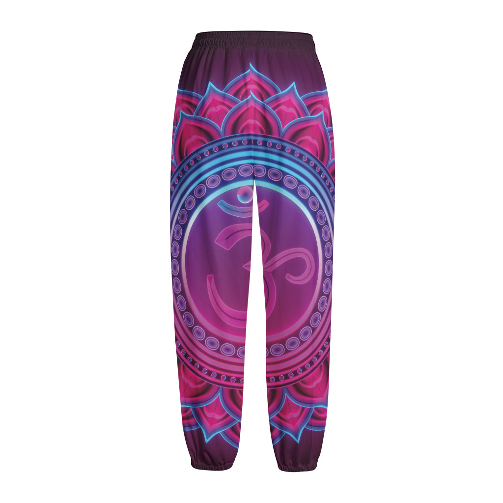 Purple And Teal Om Mandala Print Fleece Lined Knit Pants