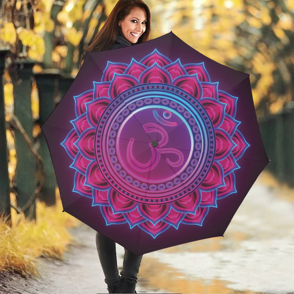 Purple And Teal Om Mandala Print Foldable Umbrella